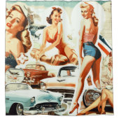 レトロピンアップコラージュ シャワーカーテン (正面)