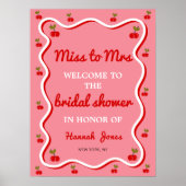 レトロピンクさくらんぼバレンタインブライダルシャワー歓迎 ポスター (正面)