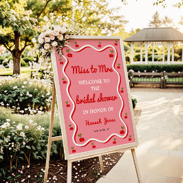 レトロピンクさくらんぼバレンタインブライダルシャワー歓迎 ポスター