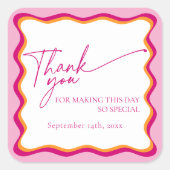 レトロピンクとオレンジの波状縁どありがとう スクエアシール (正面)
