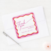 レトロピンクとオレンジの波状縁どありがとう スクエアシール (封筒)