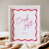 レトロピンクとオレンジの波縁ど状カードとギフト 台座サイン