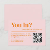 レトロピンクとオレンジの結婚式RSVP QRコード エンクロージャーカード (正面/裏面)
