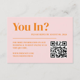 レトロピンクとオレンジの結婚式RSVP QRコード エンクロージャーカード