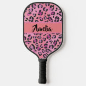 レトロピンクとオレンジヒョウのサイン ピックルボールラケット (裏面)
