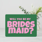 レトロピンクとグリーンのブリッおもしろいドメイドの提案 招待状 (スタンド正面)