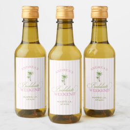 レトロピンクとグリーンのヤシの木 ビーチ・バチェラーette ワインラベル