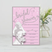レトロピンクとグレーのブライダルシャワーへの招待 招待状 (スタンド正面)
