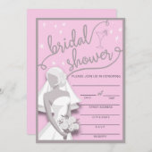 レトロピンクとグレーのブライダルシャワーへの招待 招待状 (正面/裏面)