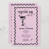 レトロピンクとブラックのコスチュームとカクテルパーティー 招待状 (正面/裏面)