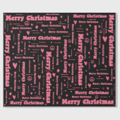 レトロピンクとブラックのメリークリスマスピース&ラブ ラッピングペーパー (フラット)