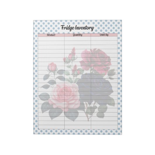 レトロピンクとブルーのバラ冷蔵庫在庫リスト ノートパッド (回転)