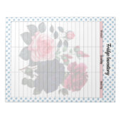 レトロピンクとブルーのバラ冷蔵庫在庫リスト ノートパッド (正面)