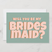 レトロピンクとブルーのブリデシュおもしろいメイドの提案 招待状 (正面)