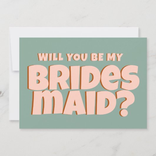 レトロピンクとブルーのブリデシュおもしろいメイドの提案 招待状 (正面)