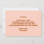 レトロピンクとブルーのブリデシュおもしろいメイドの提案 招待状 (裏面)