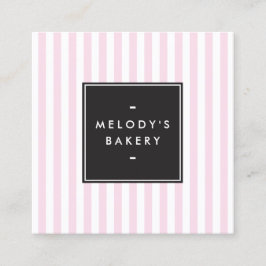 レトロピンクとホワイトのストライプベーカリー スクエア名刺