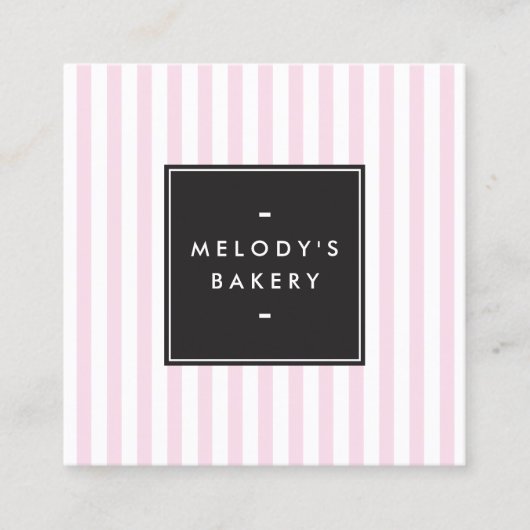 レトロピンクとホワイトのストライプベーカリー スクエア名刺 (正面)