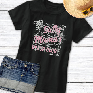 レトロピンクとホワイトのSalty Mama’s Beach Clubトレンド Tシャツ