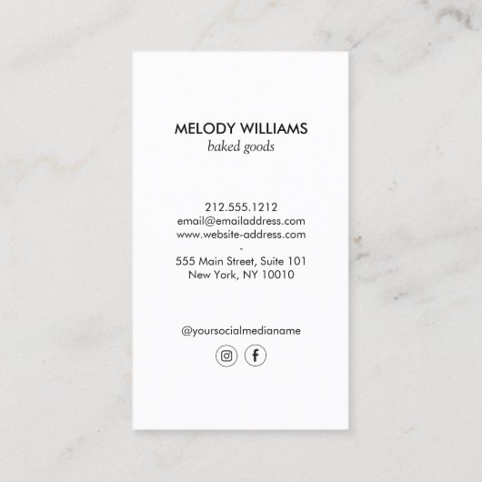 レトロピンクと白のストライプベーカリーソーシャルメディア 名刺 (裏面)