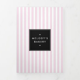 レトロピンクと白のベーカリーストライプメニューパンフレット 三つ折りカード