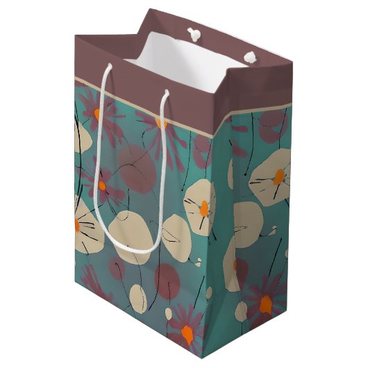 レトロピンクと白の花中抱き枕 ミディアムペーパーバッグ (正面アングル)