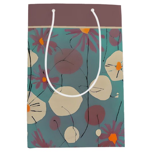 レトロピンクと白の花中抱き枕 ミディアムペーパーバッグ (正面)