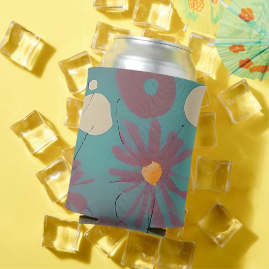 レトロピンクと白の花 缶クーラー (インサイチュ 夏)