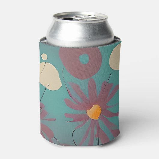 レトロピンクと白の花 缶クーラー (缶正面)