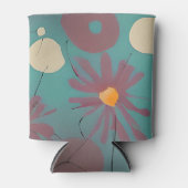 レトロピンクと白の花 缶クーラー (正面)