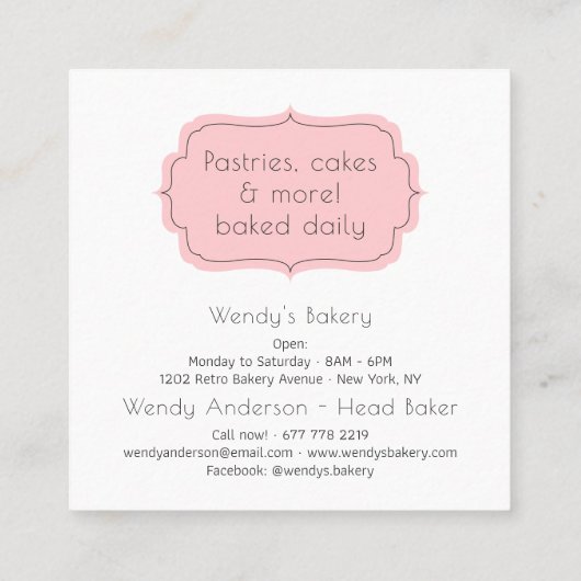 レトロピンクと白ヴィンテージキャンディストライプパン スクエア名刺 (裏面)