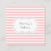 レトロピンクと白ヴィンテージキャンディストライプパン スクエア名刺 (正面)
