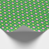 レトロピンクと緑の幾何学的な花 ラッピングペーパー (角)