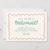 レトロピンクと緑の波状の花嫁の提案 招待状 (正面)