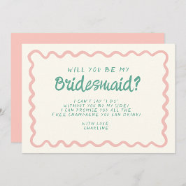 レトロピンクと緑の波状の花嫁の提案 招待状