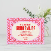 レトロピンクと緑の波状の花嫁の提案 招待状 (スタンド正面)