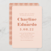 レトロピンクと緑の結婚手書き入力 招待状 (正面/裏面)