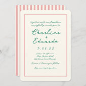 レトロピンクと緑の結婚手書き 招待状 (正面/裏面)