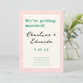 レトロピンクと緑の結婚手書き 招待状 (スタンド正面)