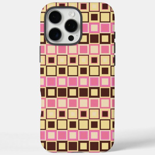 レトロピンクと茶色の幾何学正方形パターン Case-Mate iPhoneケース (裏面)