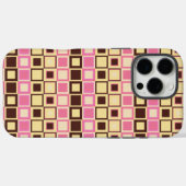レトロピンクと茶色の幾何学正方形パターン Case-Mate iPhoneケース (裏面 (横))