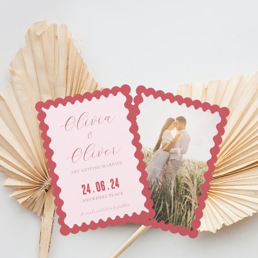 レトロピンクと赤い写真結婚の セーブザデート