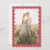 レトロピンクと赤い写真結婚の セーブザデート (裏面)