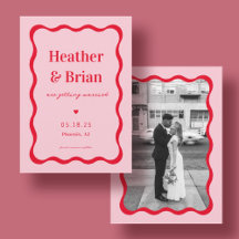 レトロピンクと赤のスクイグルフォト結婚ズ