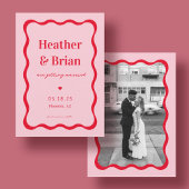 レトロピンクと赤のスクイグルフォト結婚ズ セーブザデート