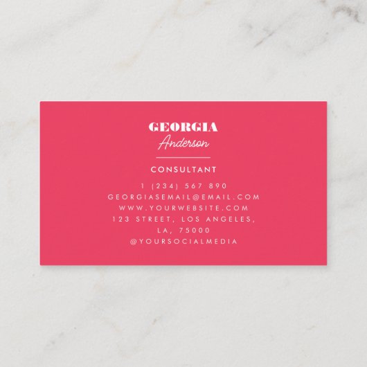 レトロピンクと赤のスクリプはっきりしたトのミニマルトレンディー 名刺 (裏面)