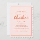 レトロピンクと赤の手書きブライダルシャワー 招待状 (正面)