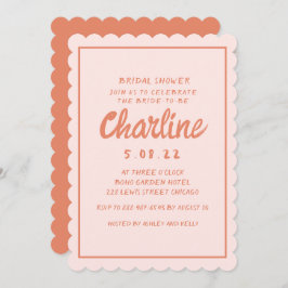 レトロピンクと赤の手書きブライダルシャワー 招待状