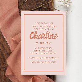 レトロピンクと赤の手書きブライダルシャワー 招待状