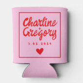 レトロピンクと赤の手書き結婚のクーラーボックス 缶クーラー (裏面)